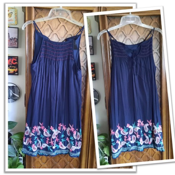 Vintage Bohemian Embroidered Halter Sundress - Navy, Size S - Picture 1 of 16